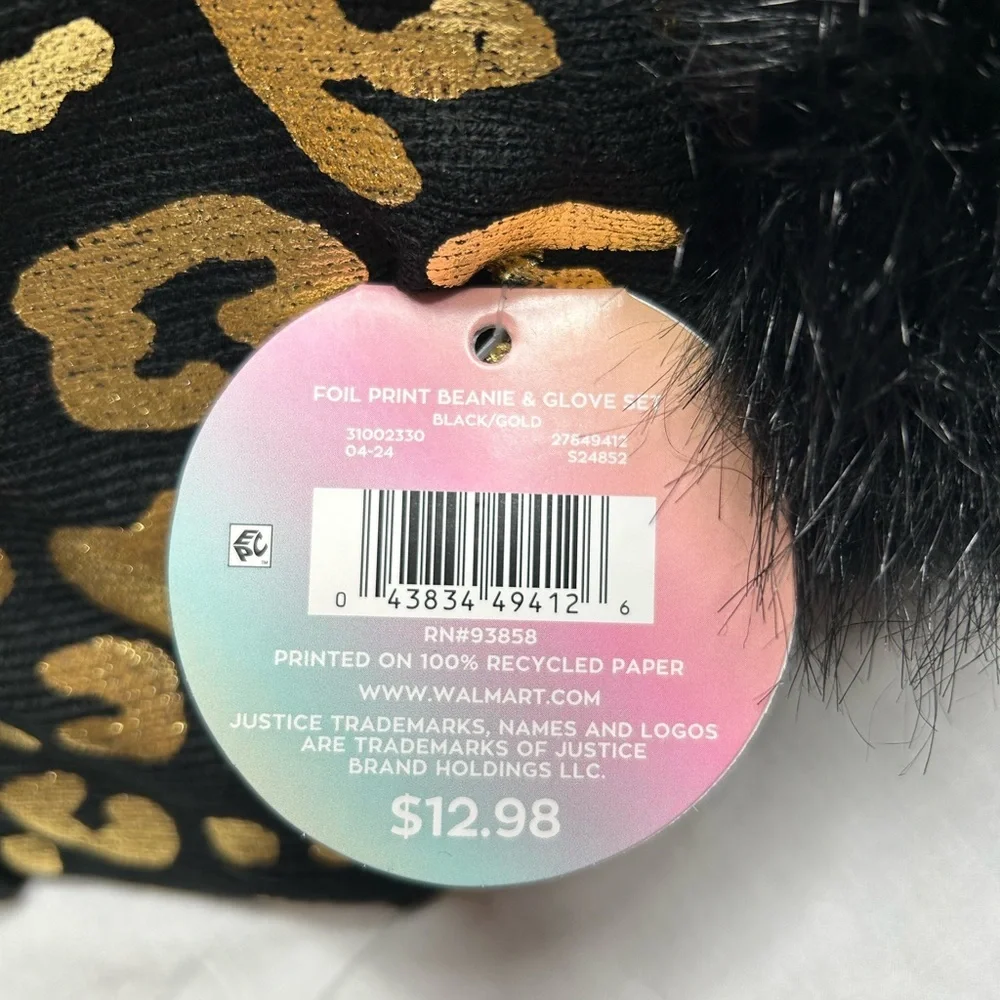 Justice girls hat/gloves set‎ black/ gold foil